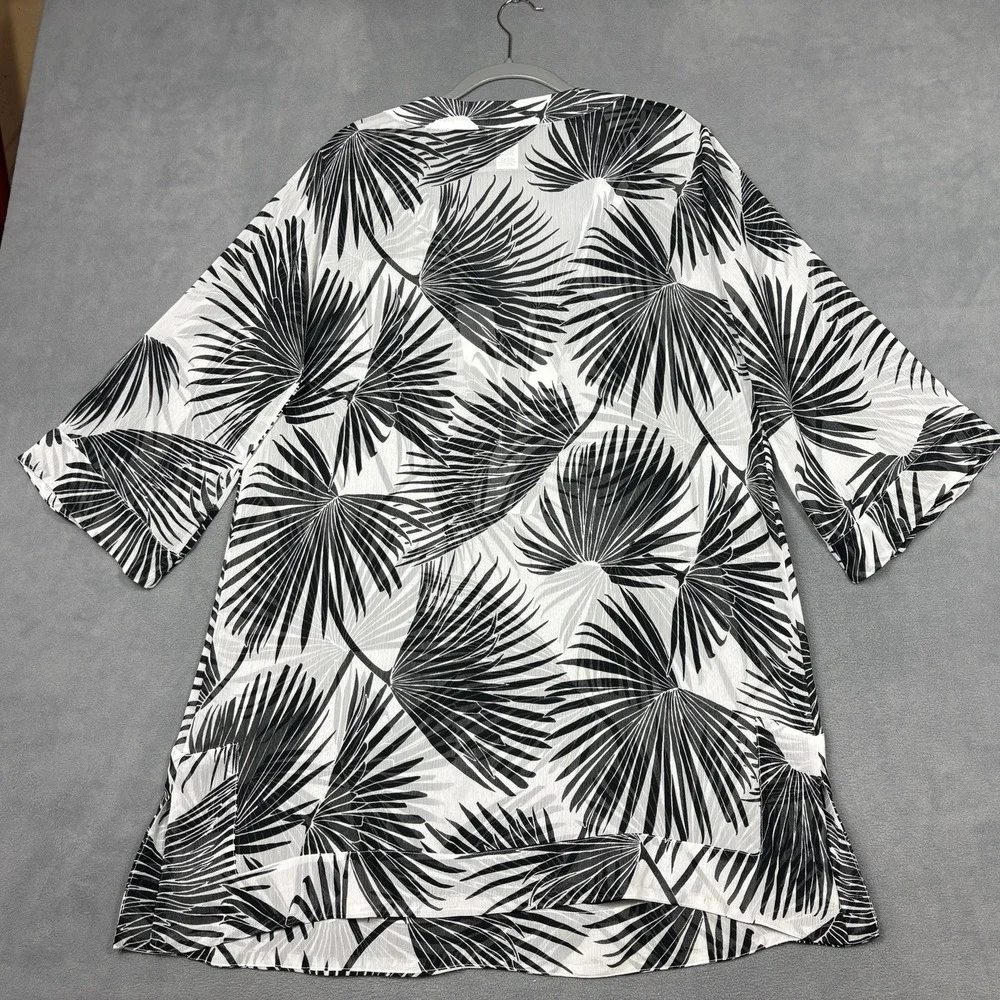 Tommy Bahama Size XL Black White Palm Print Swim Cover Up Tunic Beaded Tropical